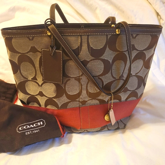 Coach Reversible Large Tote, Classic Tan and Burnt Orange - Picture 1 of 9